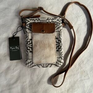 Myra stamp pocket pouch crossbody with cowhide